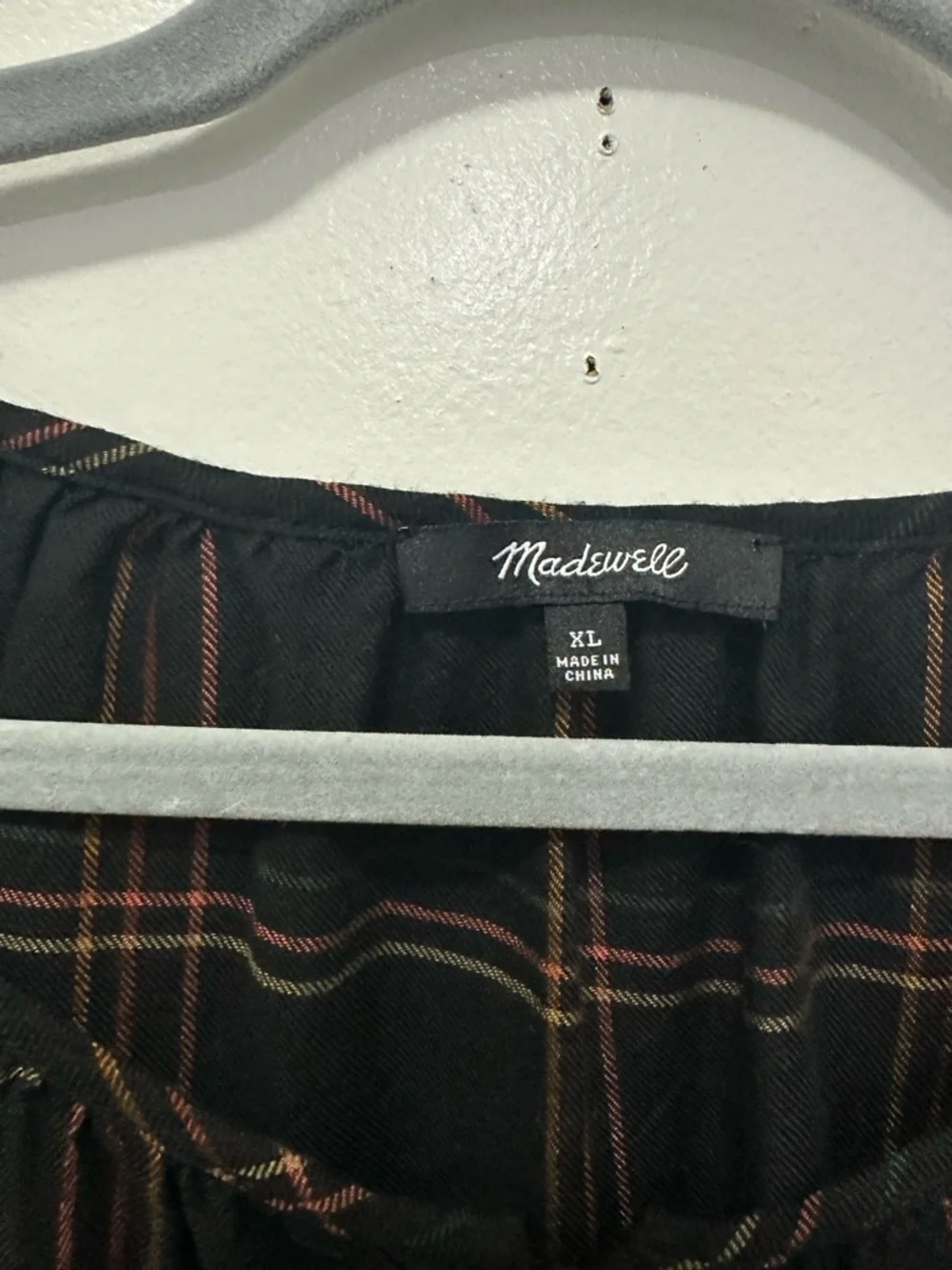Madewell Skirred Peasant Top in Windowpane Sz XL - Picture 9 of 12